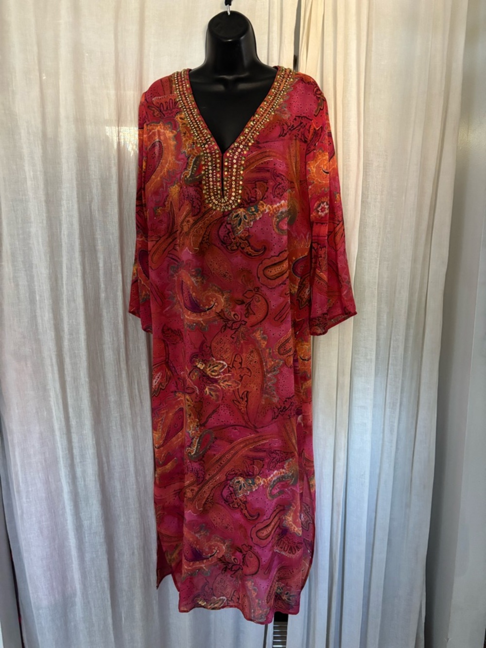 Soma Pure Silk Kaftan Long Maxi Luxury Resort Lounge Wear Sz L / XL - Picture 11 of 11